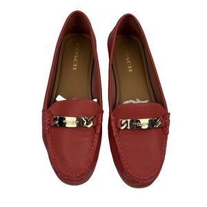 💗 COACH Pink Pebbled Leather Loafers 9.5B – Gold Chain Preppy Flats